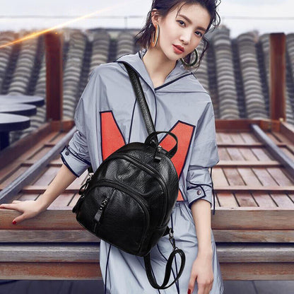 Soft PU Leather Backpack Women Vintage Shoulder Bag Ladies Mini Travel Backpack