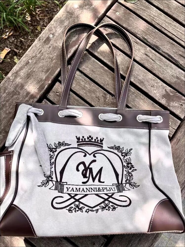 New Trendy Vintage Shoulder Bag For Women Embroidery Letters Heart Canvas Gift