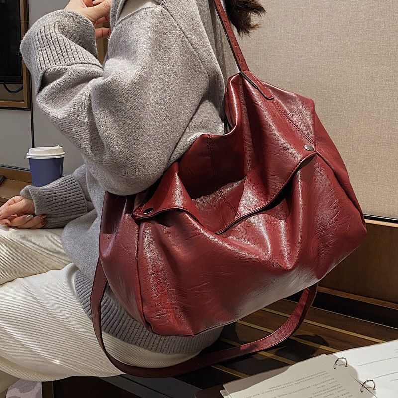 Large Soft Leather Shoulder Handbag Crossbody Bag Tote Bag Casual Messenger Bag