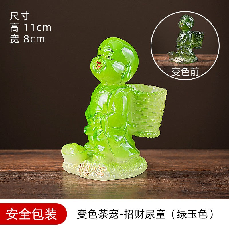 11cm Resin Little Monk Change Color Tea Pet Tea Set Ornament Chinese Retro
