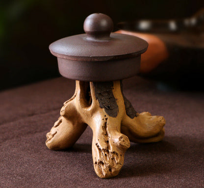 Chinese Yixing zisha tea pet pot lid holder creative design handmade tree stump
