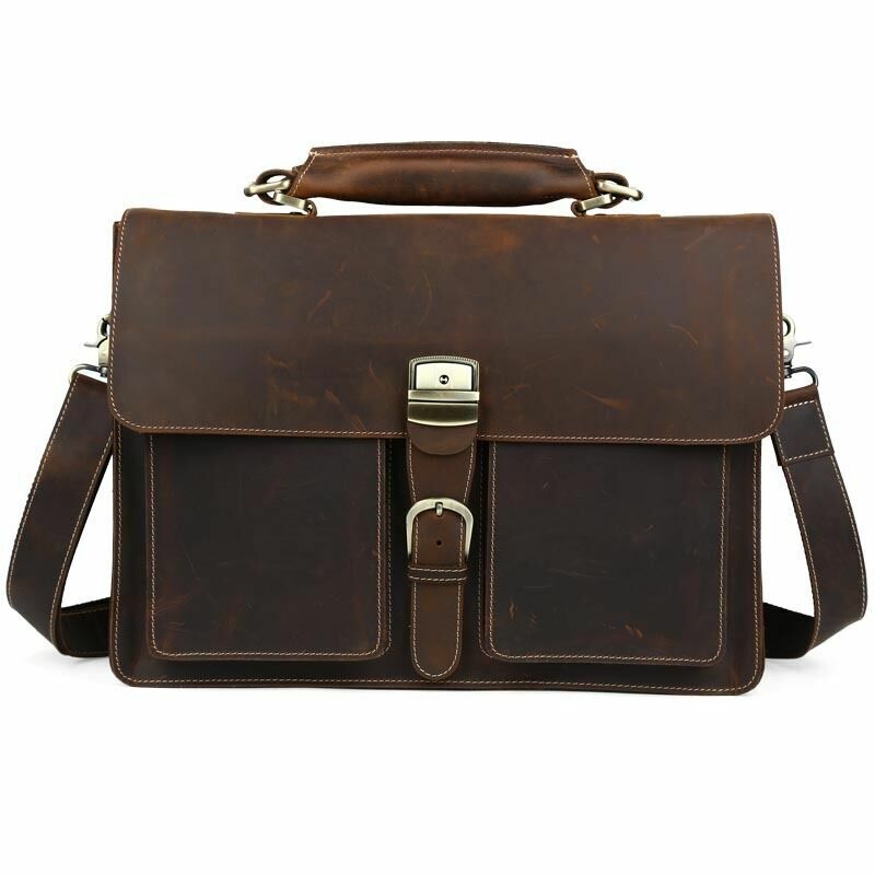 Vintage Men Leather Briefcase 15.6" Laptop Tote Business Messenger Bag Handbag