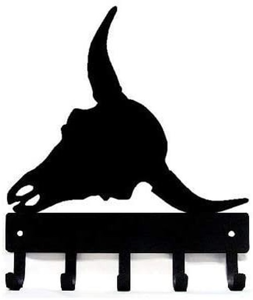 Longhorn Steer Skull Key Rack Hanger - 6 inch Wide Metal Wall Art