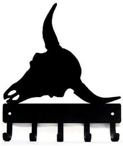 Longhorn Steer Skull Key Rack Hanger - 6 inch Wide Metal Wall Art