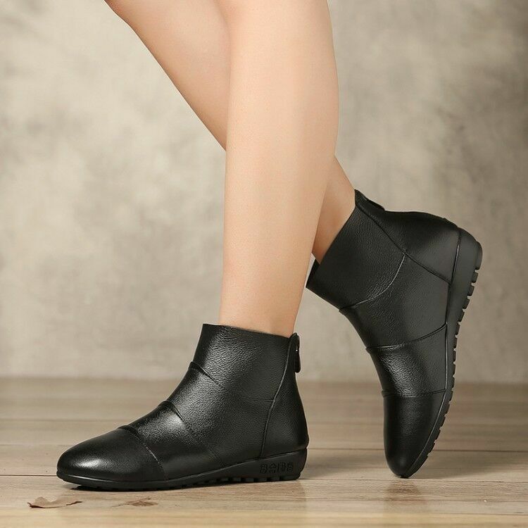 Women Chelsea Wedge Heels Flats Ankle Boots Beige Plus Size New Back Zip Shoes @