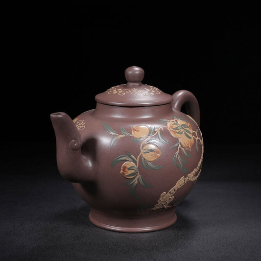 Chinese Yixing Zisha Clay Handmade Exquisite Teapot （福寿 底款：邵春元）