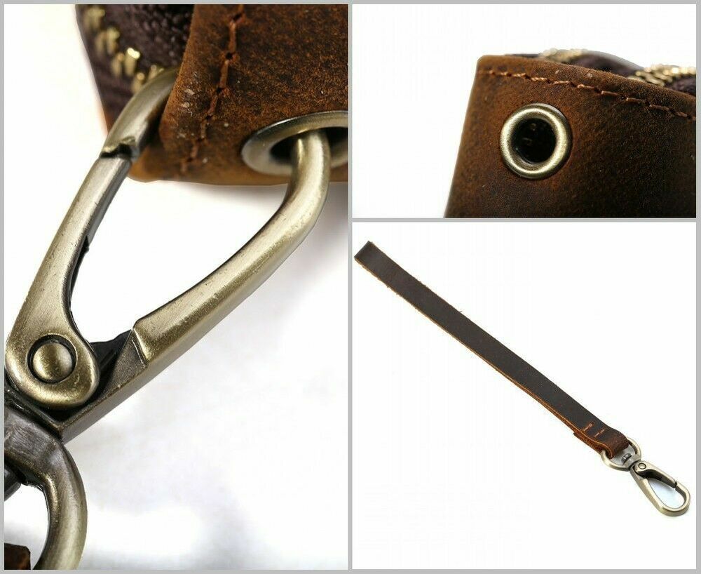 Unisex Cow Leather Key Card Holder Bag Small Wallet Zip Around Brown Coin Purse