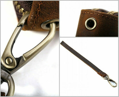 Unisex Cow Leather Key Card Holder Bag Small Wallet Zip Around Brown Coin Purse