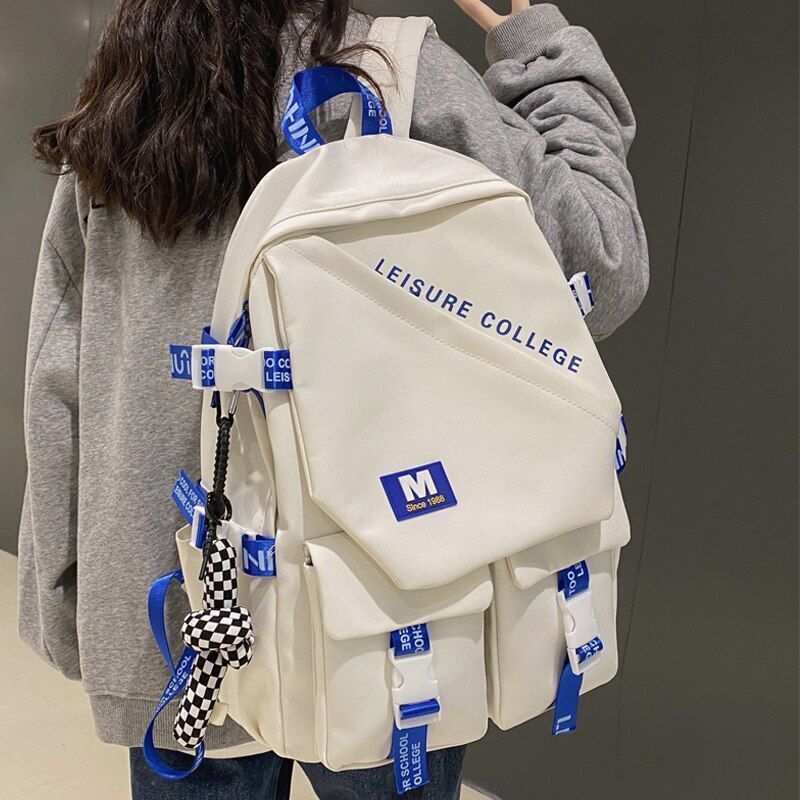 Fashion Double Buckle Waterproof Nylon Backpack Student School Shoulder Bags 1PC