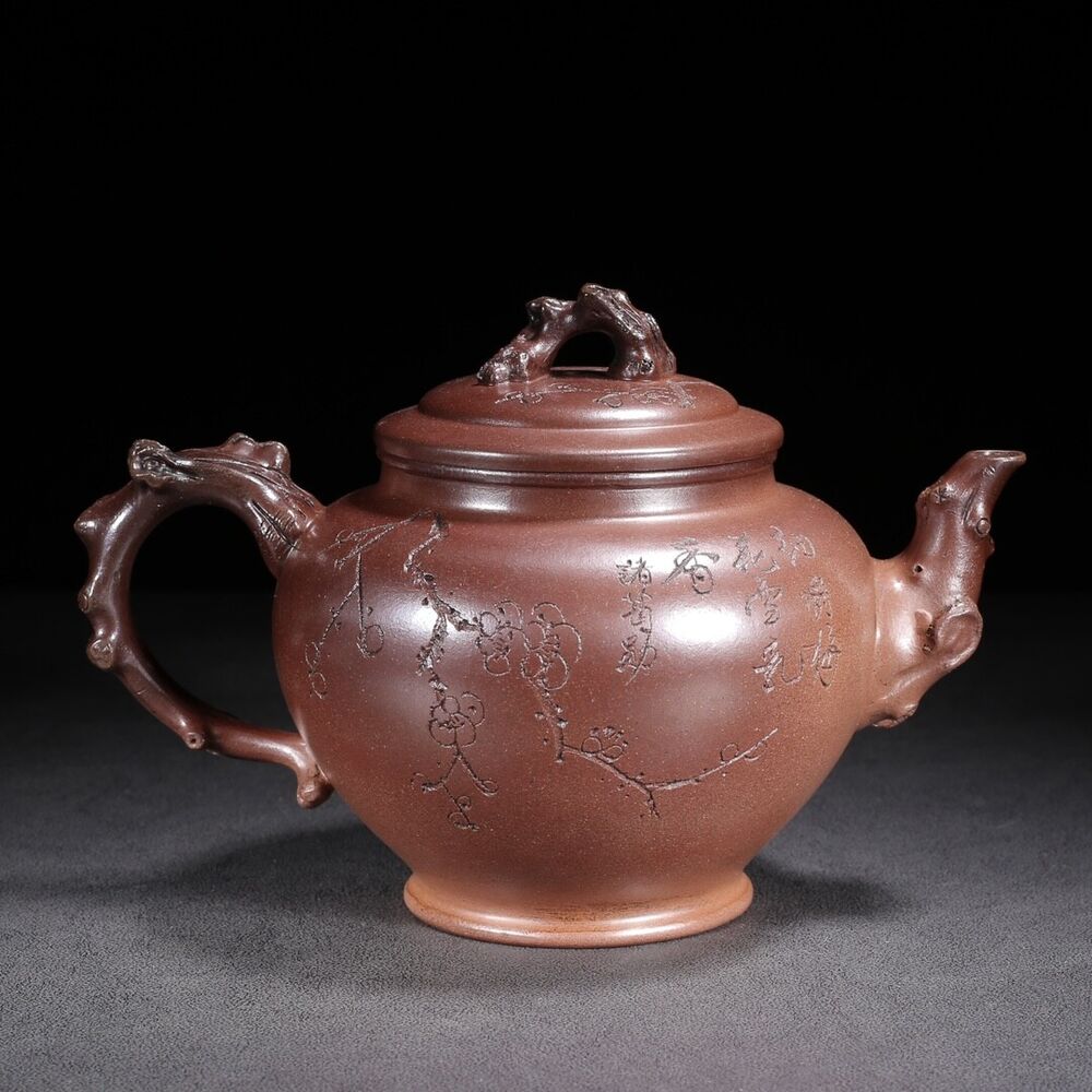 Chinese Yixing Purple Clay Teapot Zisha Ceramic Carving Plum Blossom Teaware Art