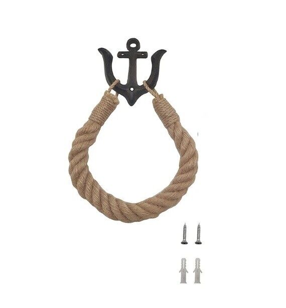 Nautical Rope Toilet Paper Holder Towel Ring Rack Metal Hook Bathroom Wall Decor