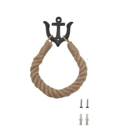 Nautical Rope Toilet Paper Holder Towel Ring Rack Metal Hook Bathroom Wall Decor