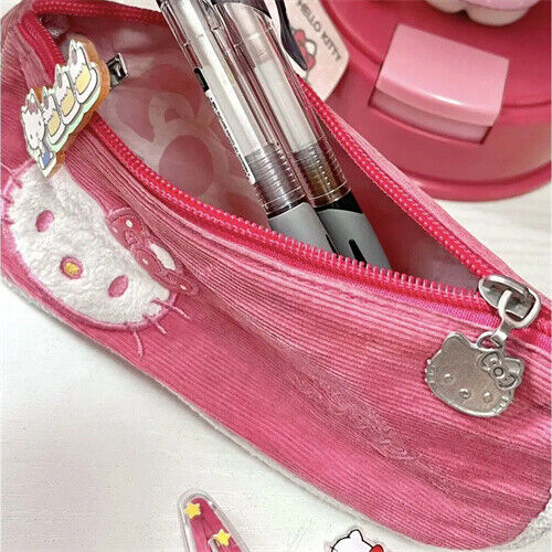 Hello Kitty Pencil Bag Embroidery Heart Stationery Storage Bag Cosmetic Bag Gift