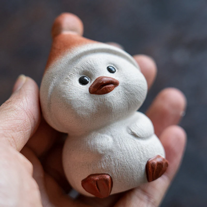 Raw Ore Purple Sand Tea Pet Cute Duck with Christmas Cap Zisha Tea Accessories