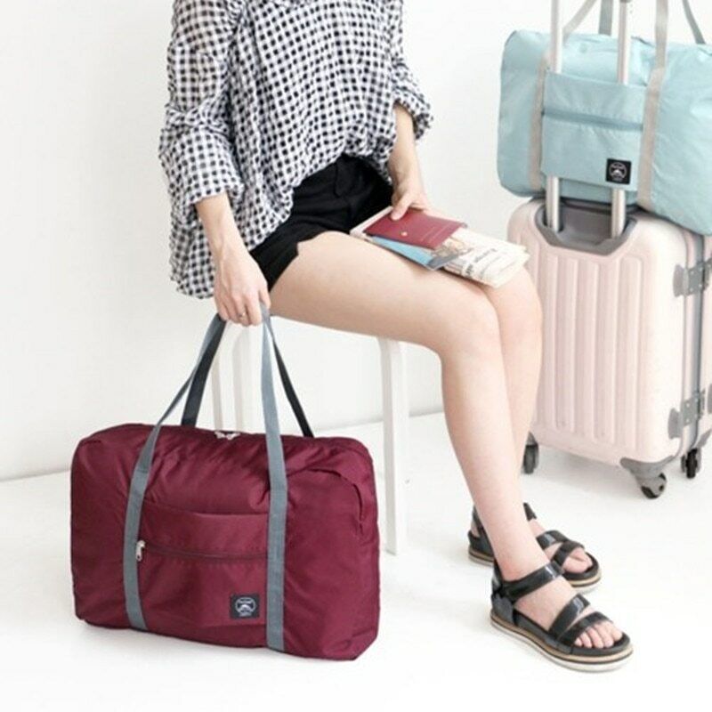 Nylon Foldable Travel Bags Large Capacity Solid Color Luggage Handbags Men Women