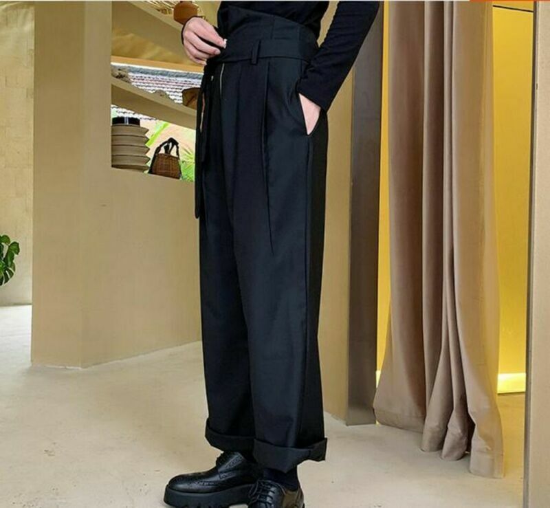 NEW Men's Loose Straight Pants Design Zipper Wide Leg Long Trousers Runway Pants