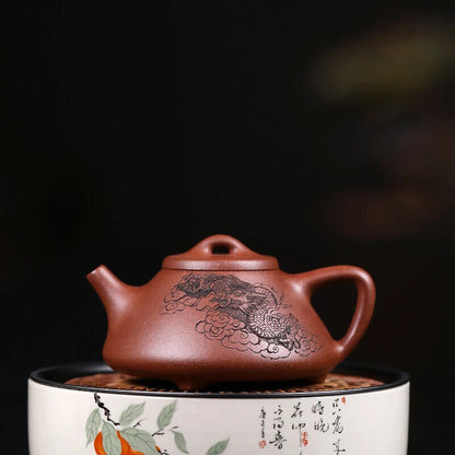 160ml tea pot 14 infuer dragon carved shipiao pot ore real yixing zisha purple