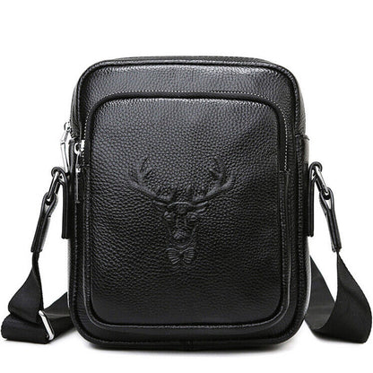 100% Genuine Leather Men's 8" Business Bags Black Sling Shoulder Messenger Bag