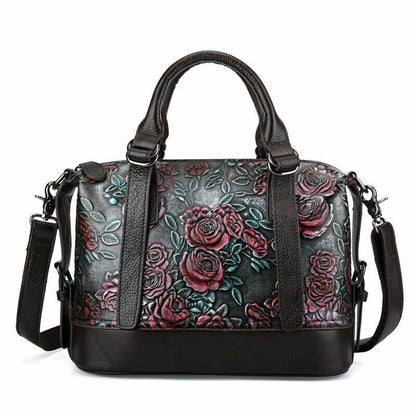 Vintage Women's Hi-Q Genuine Leather Handbags Embossed Designer Shoulder Bags