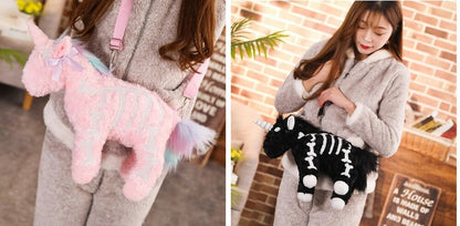 Dark Punk Unicorn Backpack Gothic Rock Plush Flying Horse Stuffed Crossbody Bags