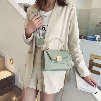 Contrast PU Leather Shoulder Messenger Bag Handle Strap Portable Bag