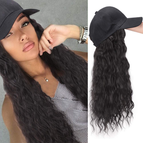 Baseball Cap Wig Kinky Straight Hat Synthetic Hair Wigs Natural Adjustable Hat