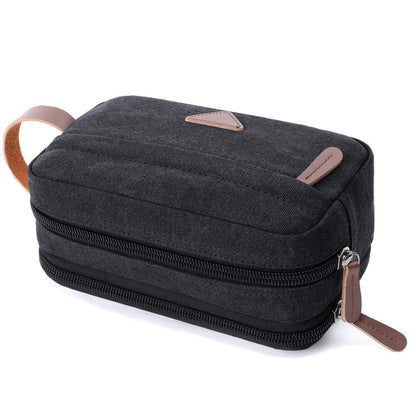 Mens Travel Toiletry Bag Canvas Leather 9.5x5.5x4 Inch (Pack of 1), Black