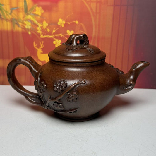 Vintage Chinese Yixing Purple Clay Teapot Zisha Ceramic Plum Blossom Teaware Art