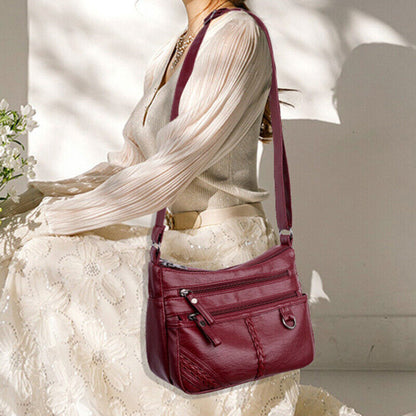 Women's Soft Leather Shoulder Bags Multi-Layer Shopper Bag Crossbody Handbag