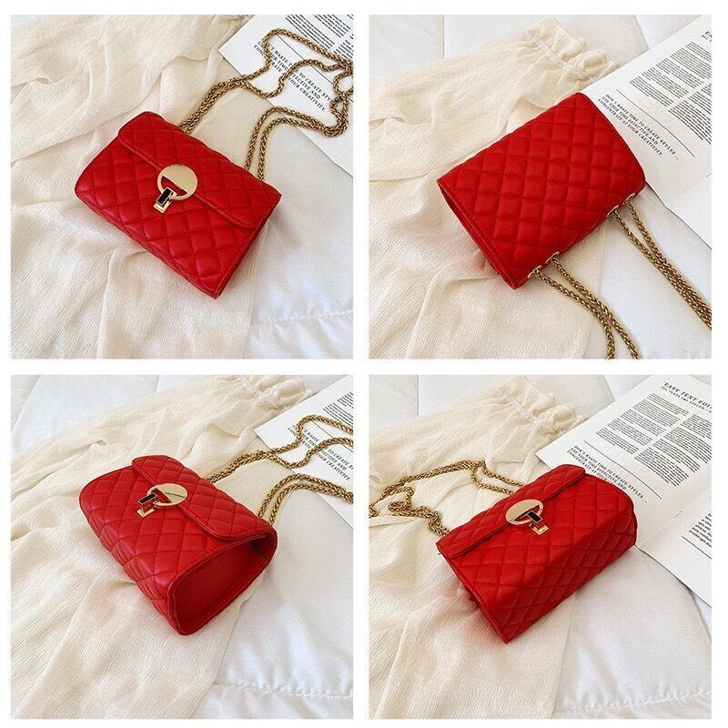 Lady Bags Fashion Women Shoulder Bag Pu Material Chains Crossbody Bag Black