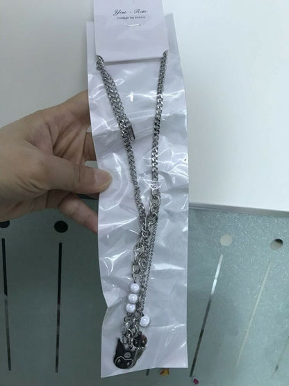Cute Women Girl's Kuromi Titanium Stainless Steel Necklace Pendant Chain Gift