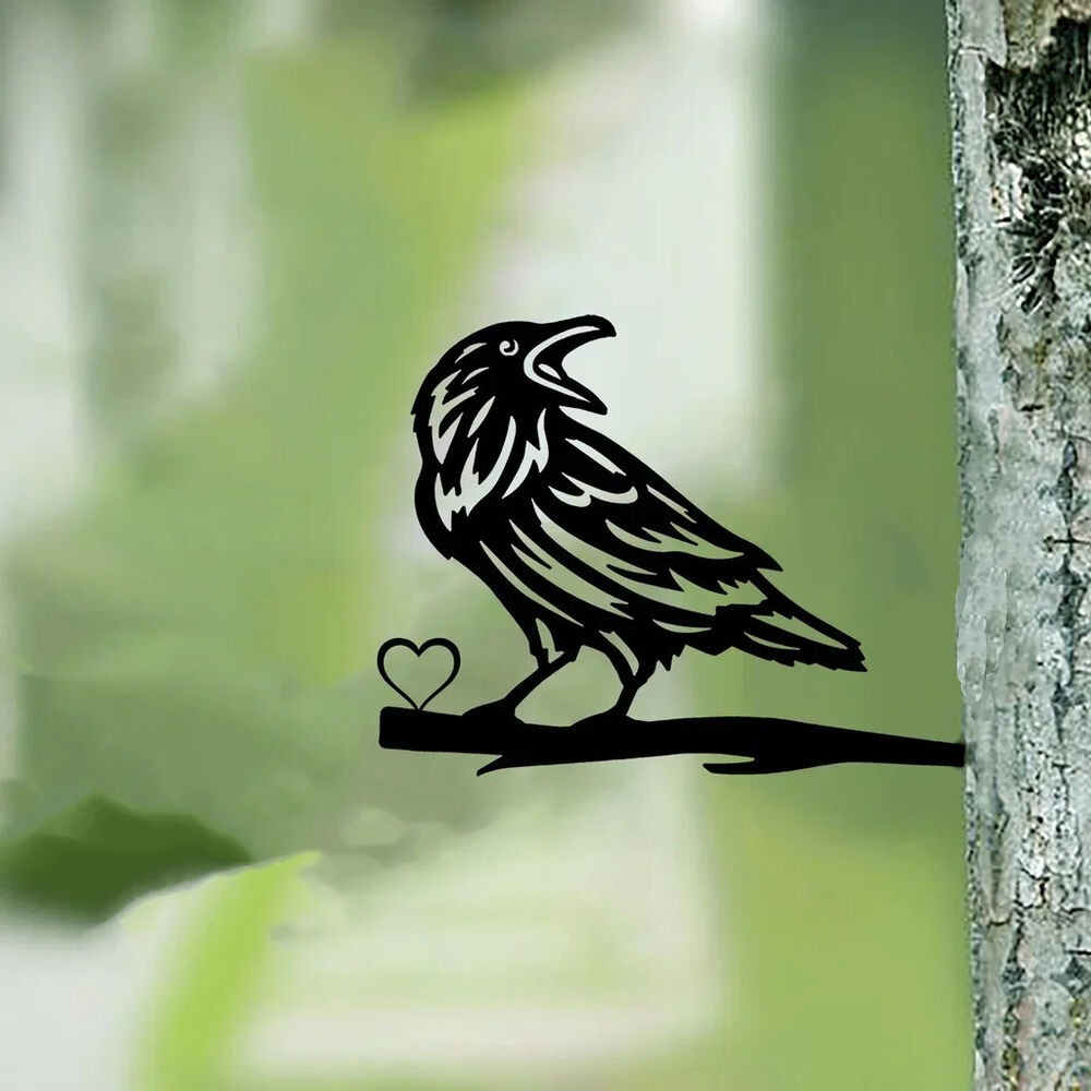 Iron Silhouette Crow Trunk Stake Fence Ornament Iron Crafts Wall Art Decoration