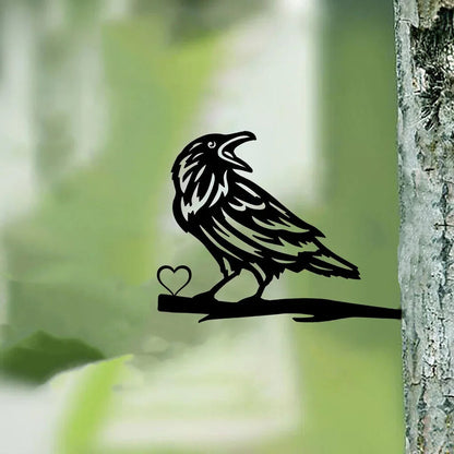 Iron Silhouette Crow Trunk Stake Fence Ornament Iron Crafts Wall Art Decoration