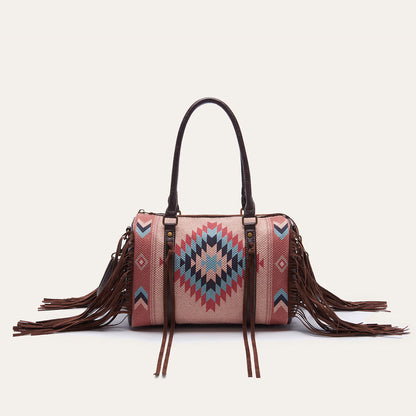 Celela Retro Handwoven Tassel Cotton Shoulder Handbag Women Square Small Bag