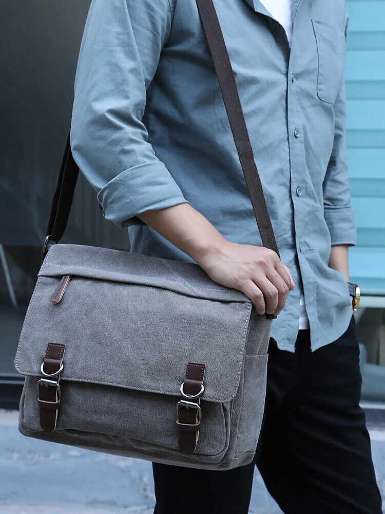 Canvas Laptop Shoulder Bag Men Crossbody Bags School Bookbag