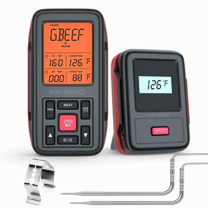 INKBIRD:Wireless Meat Thermometer w/Alarm, Timer & Backlight, 500ft Dual Probes