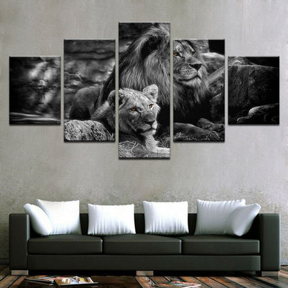 Lions Couple King Forest 5 Pieces canvas Wall Art Picture Poster Home Decor
