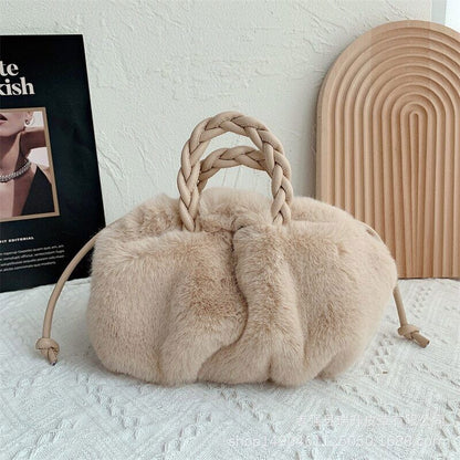 Faux Fur Small Tote Women Handbags Shoulder Crossbody Bags Plush Purse Winter