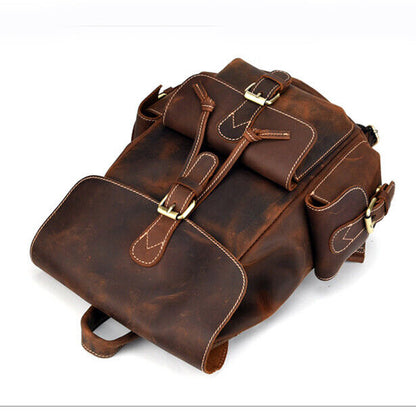 Crazy Horse Leather Men's Backpack Travel Rucksack Daypack School Bag SatchelBag