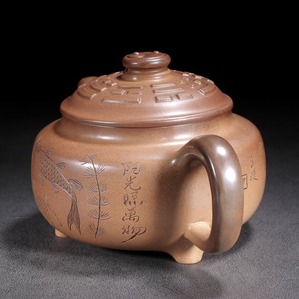 Vintage Chinese Yixing Purple Clay Teapot Zisha Ceremony A Pair Fish Teaware Art