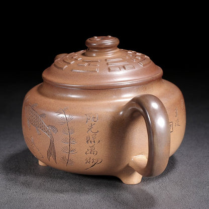 Vintage Chinese Yixing Purple Clay Teapot Zisha Ceremony A Pair Fish Teaware Art