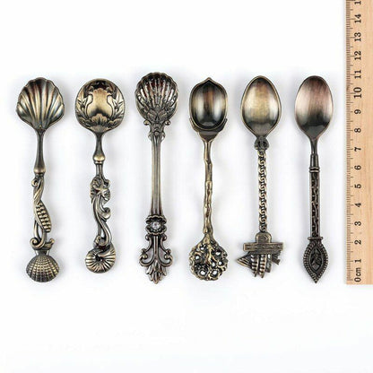 5Pcs/Set Vintage Style Metal Carved Small Mini Coffee Tea Spoon Kitchen Flatware