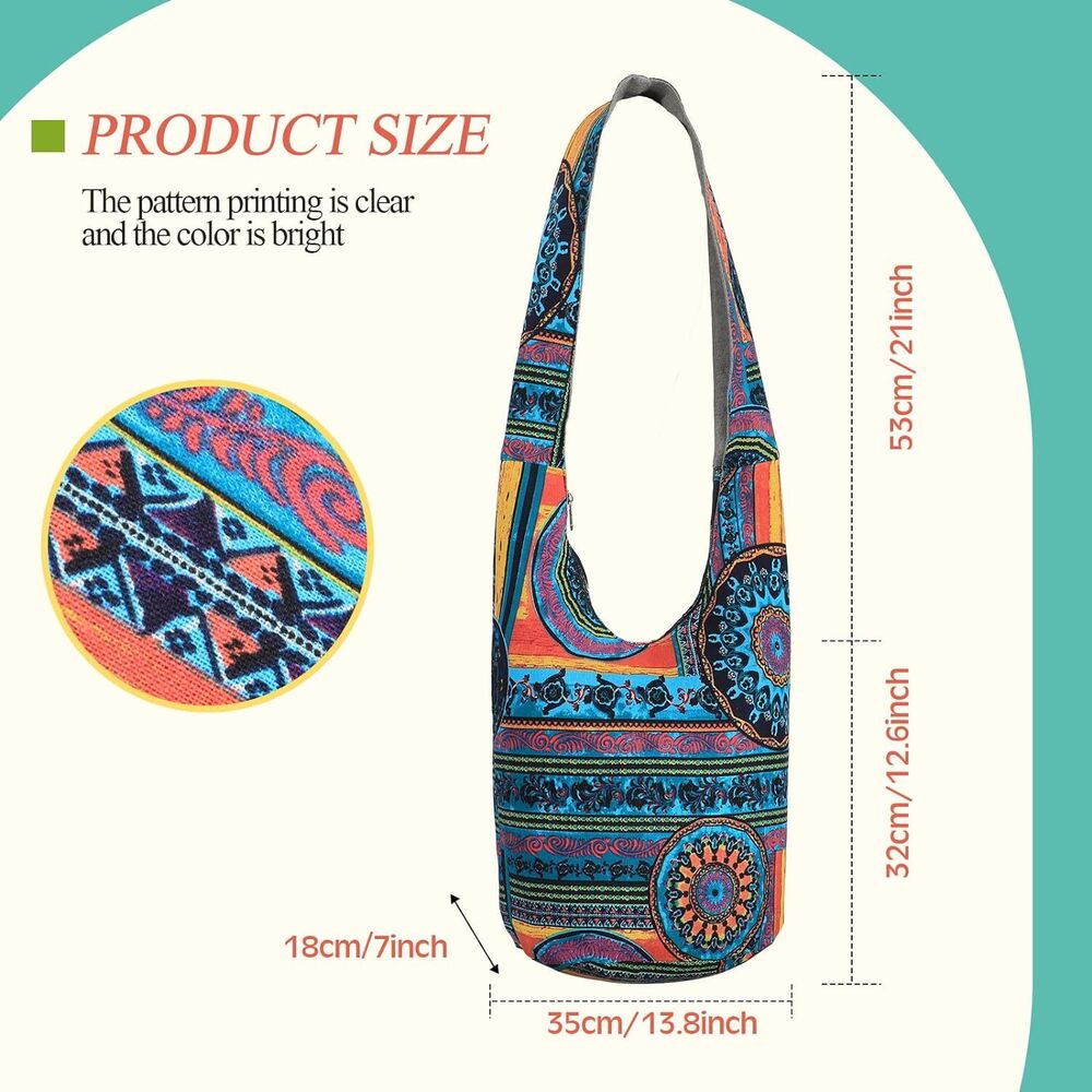 Handmade Bohemian Hippie Crossbody Bag Purse Cotton and Linen Sling Women 2 Pcs