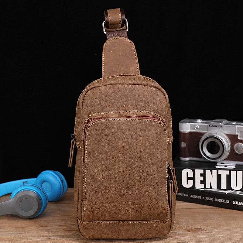 Sling Backpack Men's Leather Crossbody Chest Bag Shoulder Bag Casual Daypack