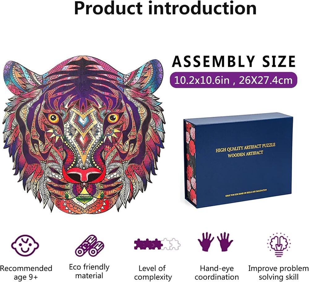 Wooden Jigsaw Tiger Puzzle for Adults Unique Shape Home Office Decoration Gift