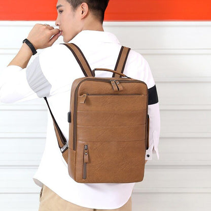 Backpacks Men PU Laptop Bag USB Charging Rucksack Male Bagpack