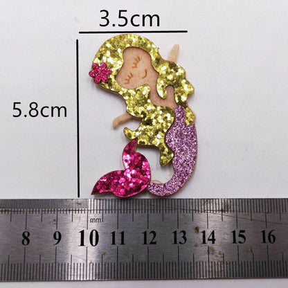 9Pcs/Lot 3.5x5.8cm Glitter Fabric Applique Cartoon Mermaid Nonwoven Padded Patch