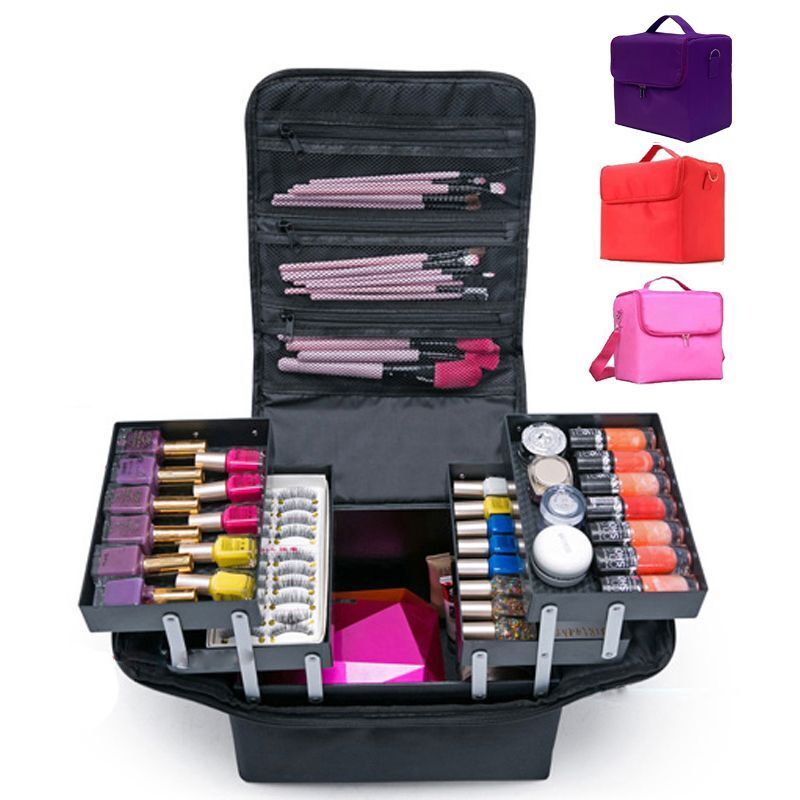 Multilayer Cosmetic Bag Nail Art Tool Case Makeup Organizer Large Capacity Bags