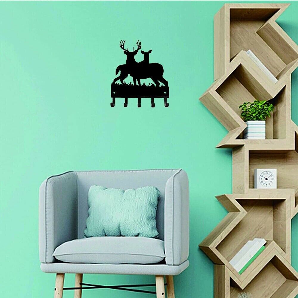 Deer Key Rack Hanger Wall Mounted Hook Up Wall Stickers Metal Pendant Wall Art