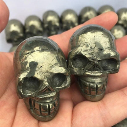 Pyrites Skulls Natural Copper Decorative Mineral Head Mini Sculptures 47x40x30mm